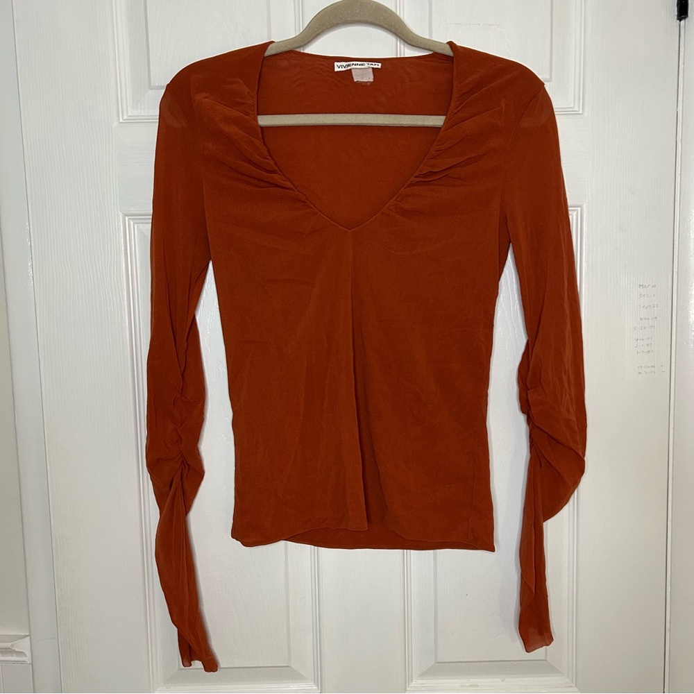 Vivienne Tam Ruched Mesh Top